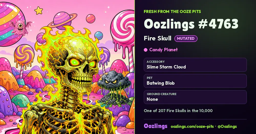 Oozlings #4763, a Mutated Fire Skull in Candy Planet