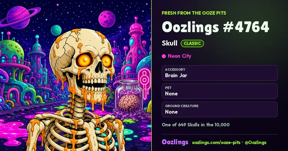 Oozlings #4764, a Classic Skull in Neon City