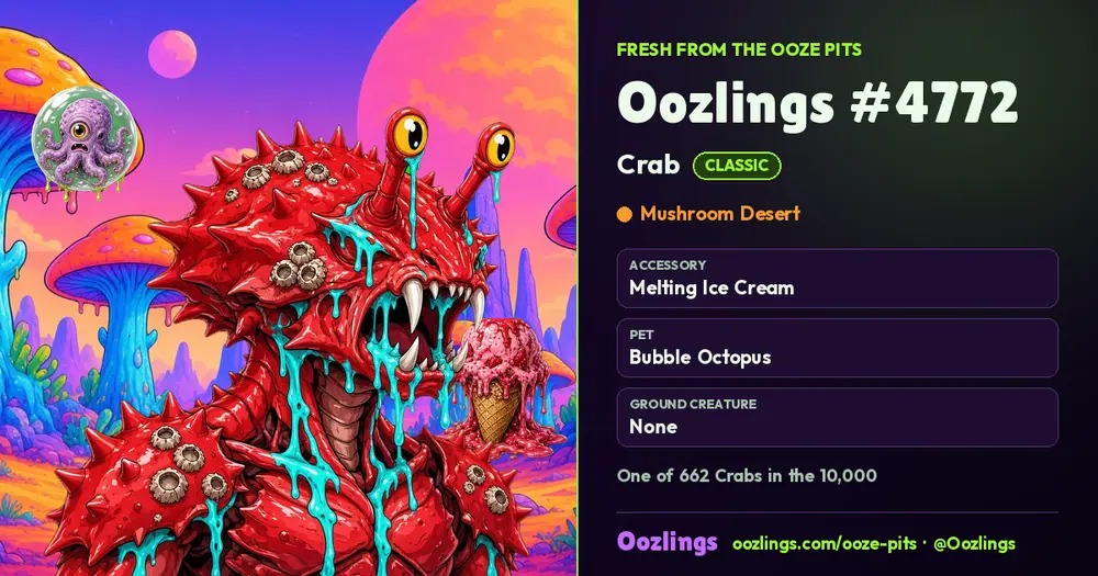 Oozlings #4772, a Classic Crab in Mushroom Desert