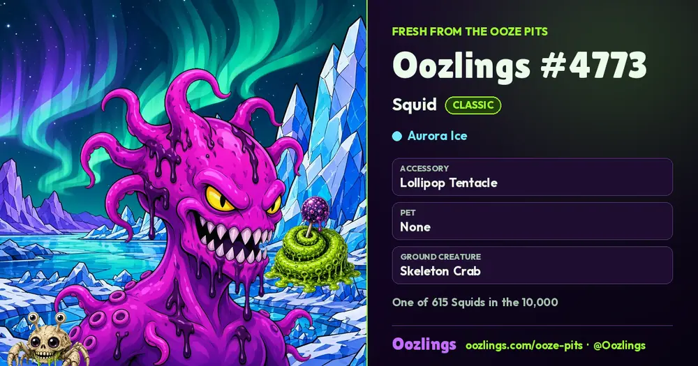 Oozlings #4773, a Classic Squid in Aurora Ice