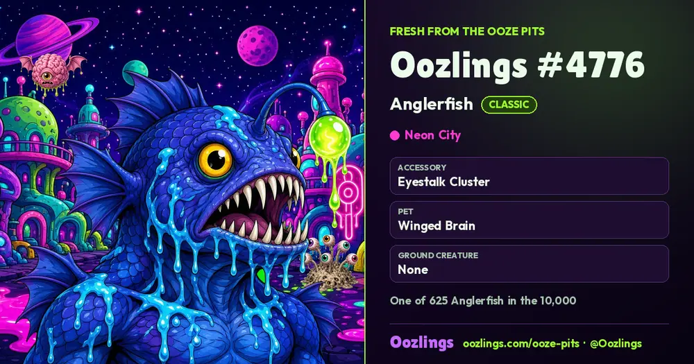 Oozlings #4776, a Classic Anglerfish in Neon City