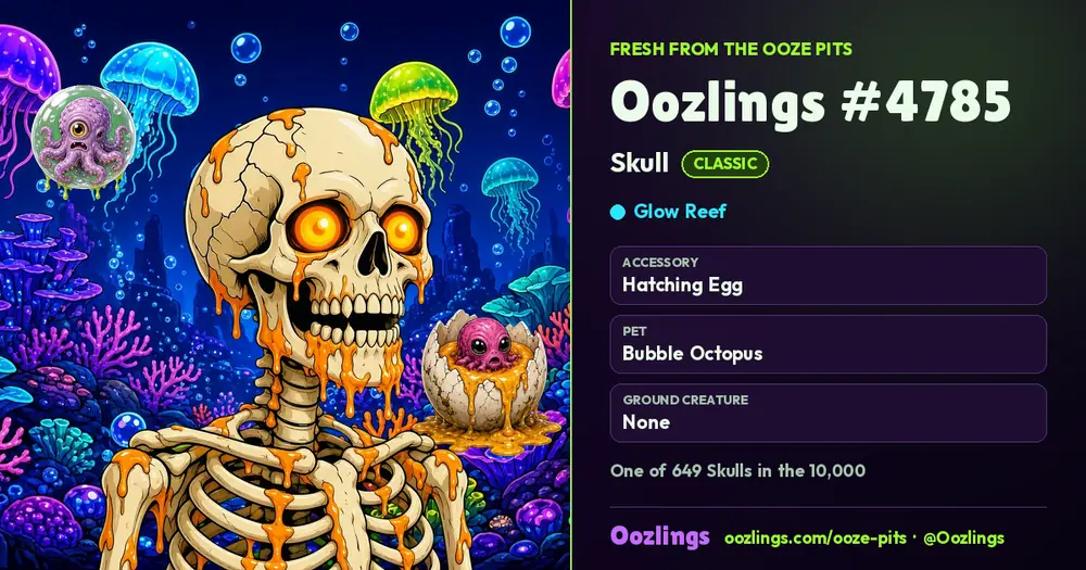 Oozlings #4785, a Classic Skull in Glow Reef
