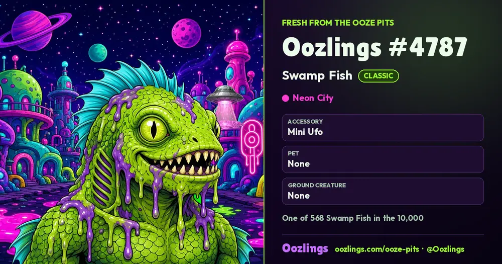 Oozlings #4787, a Classic Swamp Fish in Neon City