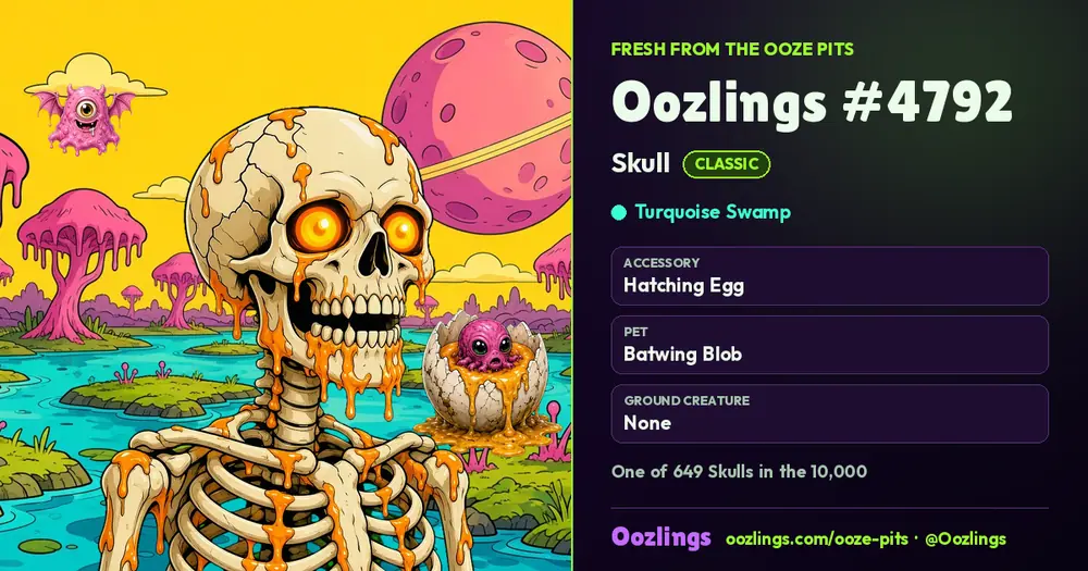 Oozlings #4792, a Classic Skull in Turquoise Swamp
