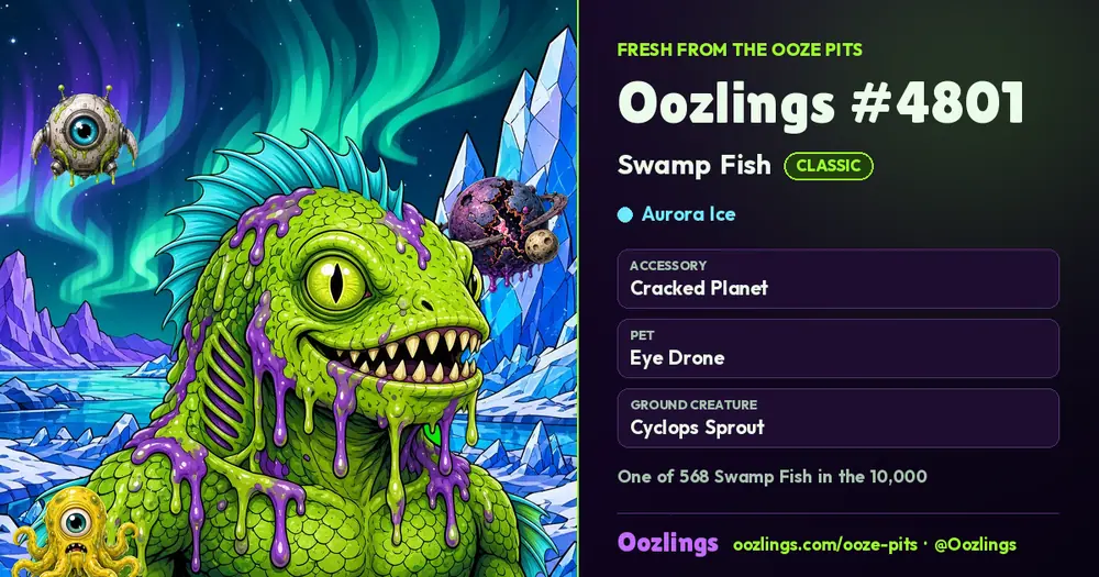 Oozlings #4801, a Classic Swamp Fish in Aurora Ice