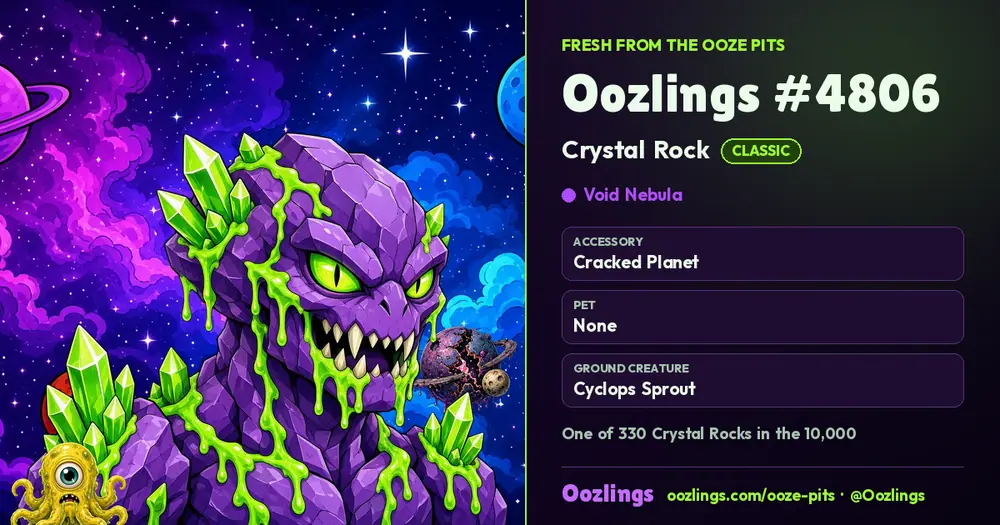 Oozlings #4806, a Classic Crystal Rock in Void Nebula