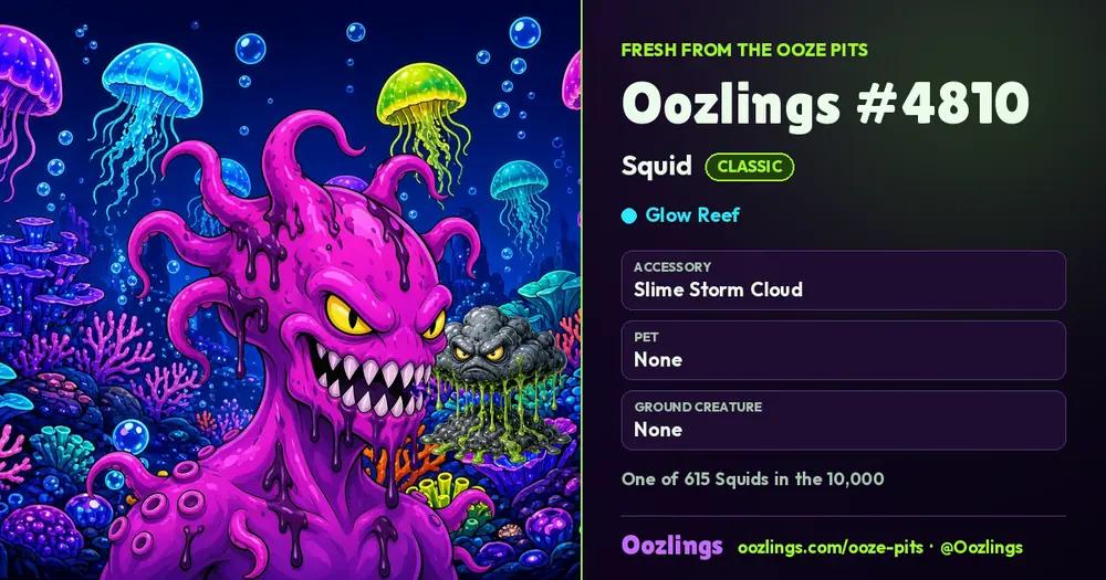 Oozlings #4810, a Classic Squid in Glow Reef