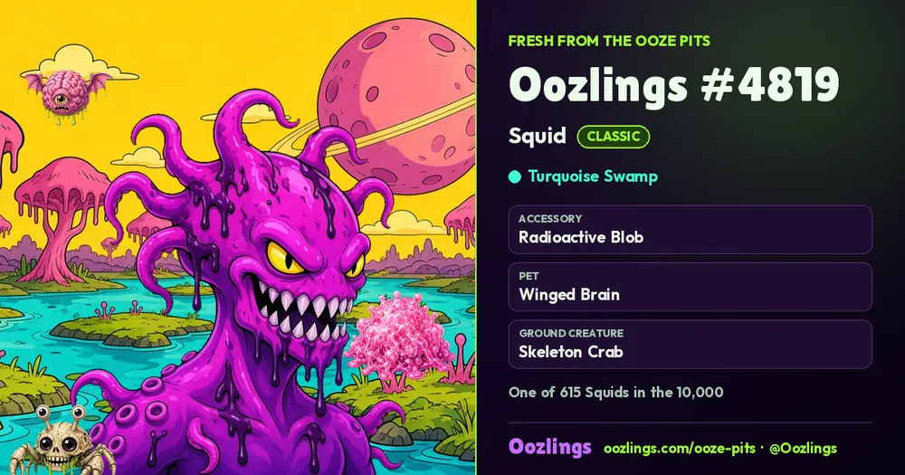 Oozlings #4819, a Classic Squid in Turquoise Swamp