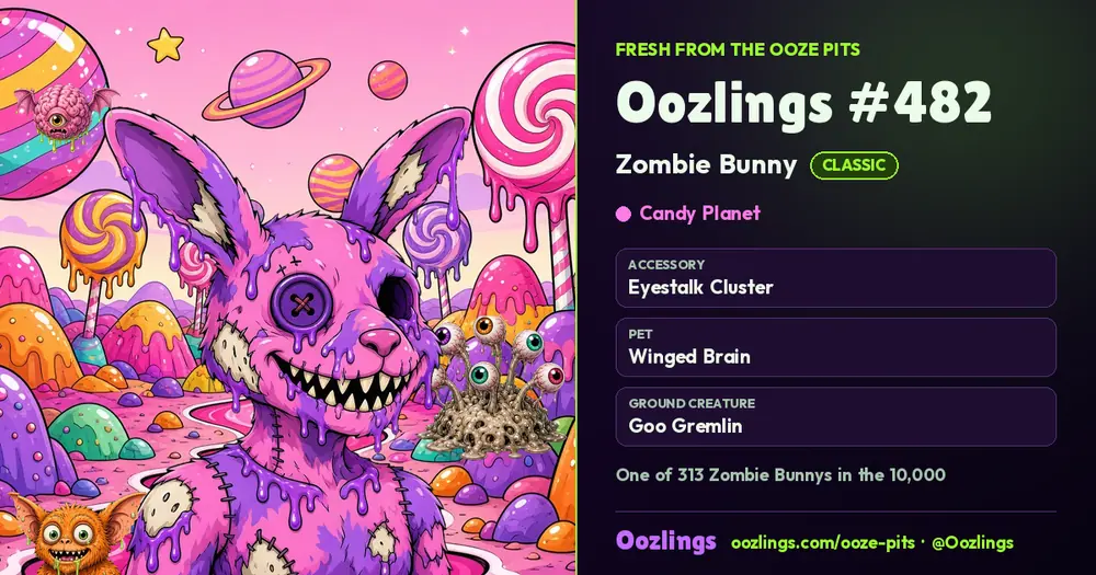Oozlings #482, a Classic Zombie Bunny in Candy Planet