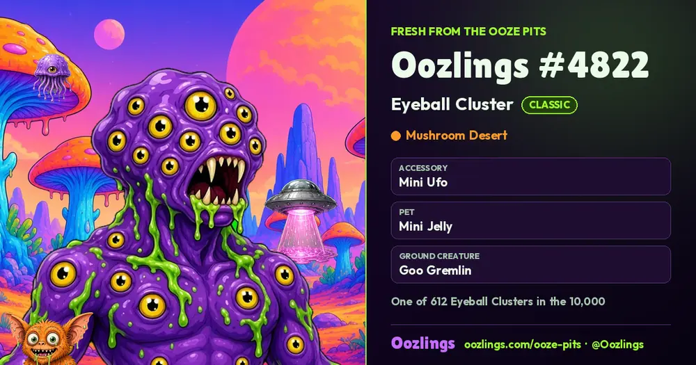 Oozlings #4822, a Classic Eyeball Cluster in Mushroom Desert