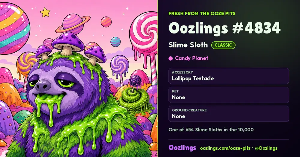 Oozlings #4834, a Classic Slime Sloth in Candy Planet