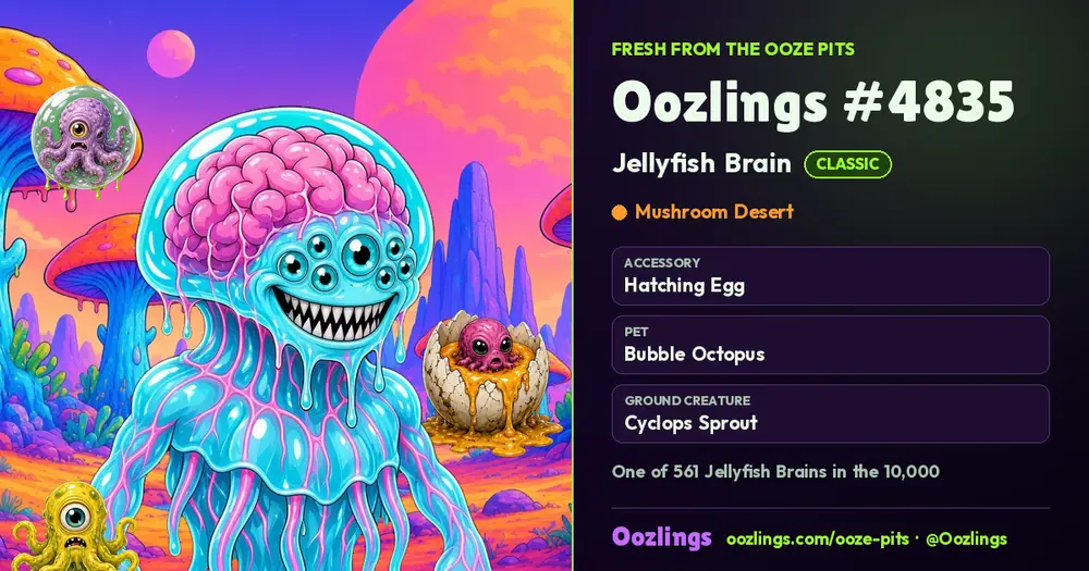 Oozlings #4835, a Classic Jellyfish Brain in Mushroom Desert
