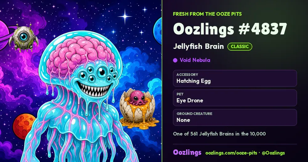 Oozlings #4837, a Classic Jellyfish Brain in Void Nebula