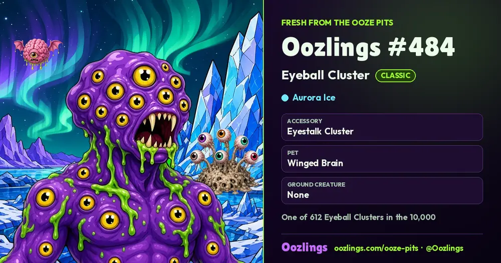 Oozlings #484, a Classic Eyeball Cluster in Aurora Ice