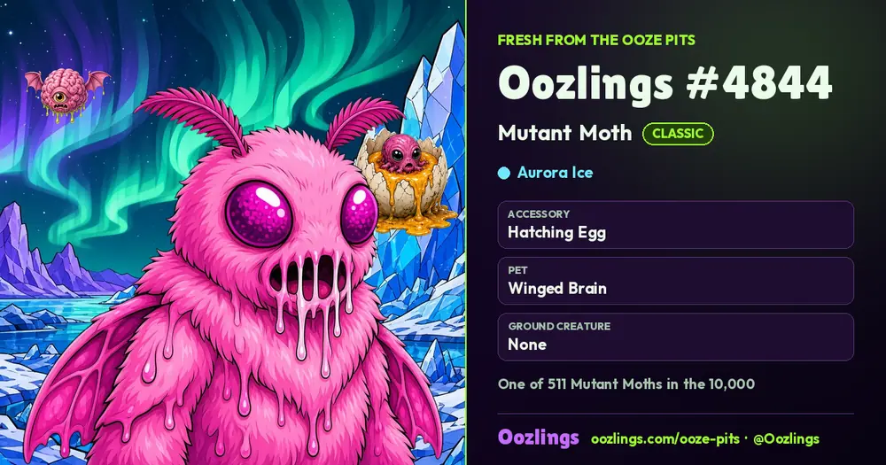 Oozlings #4844, a Classic Mutant Moth in Aurora Ice