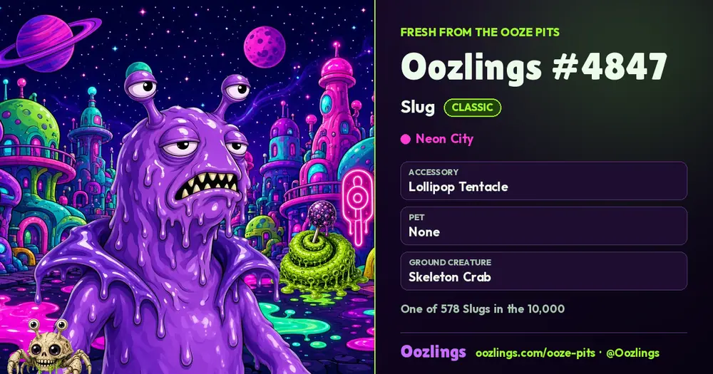 Oozlings #4847, a Classic Slug in Neon City