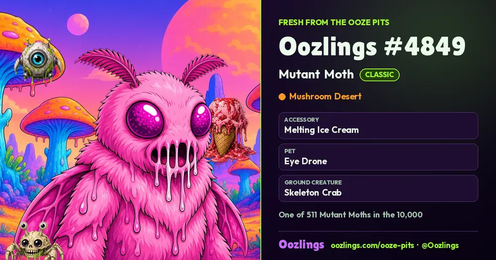Oozlings #4849, a Classic Mutant Moth in Mushroom Desert