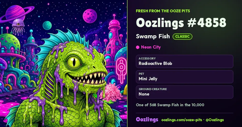 Oozlings #4858, a Classic Swamp Fish in Neon City