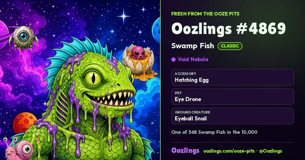 Oozlings #4869, a Classic Swamp Fish in Void Nebula
