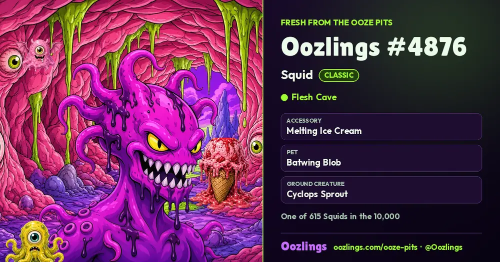 Oozlings #4876, a Classic Squid in Flesh Cave