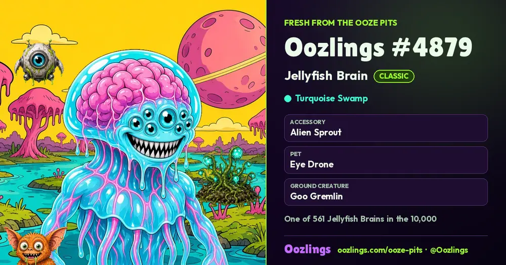 Oozlings #4879, a Classic Jellyfish Brain in Turquoise Swamp