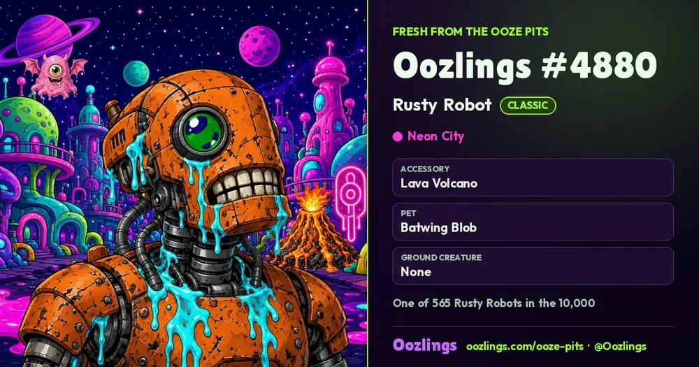 Oozlings #4880, a Classic Rusty Robot in Neon City