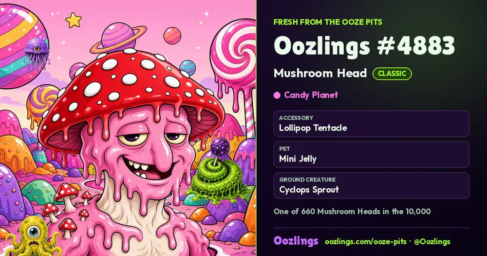 Oozlings #4883, a Classic Mushroom Head in Candy Planet