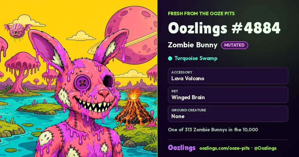 Oozlings #4884, a Mutated Zombie Bunny in Turquoise Swamp