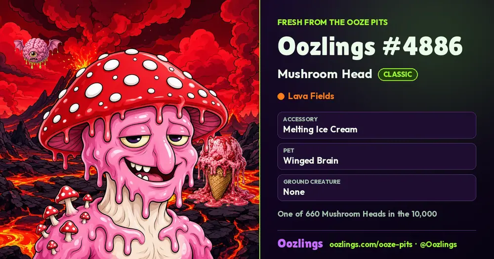 Oozlings #4886, a Classic Mushroom Head in Lava Fields