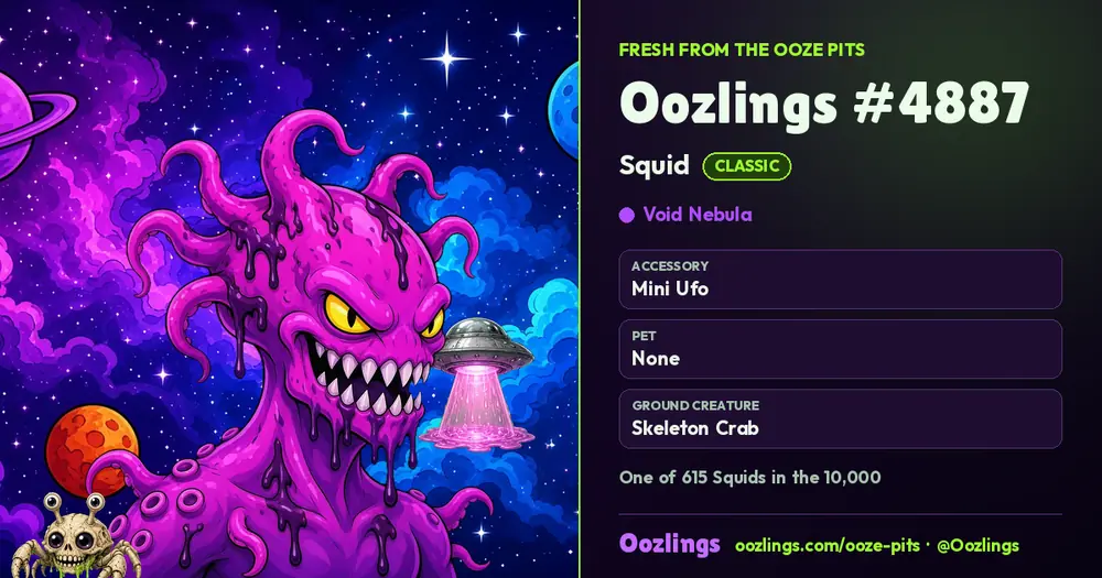 Oozlings #4887, a Classic Squid in Void Nebula
