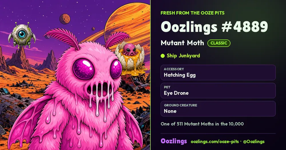 Oozlings #4889, a Classic Mutant Moth in Ship Junkyard