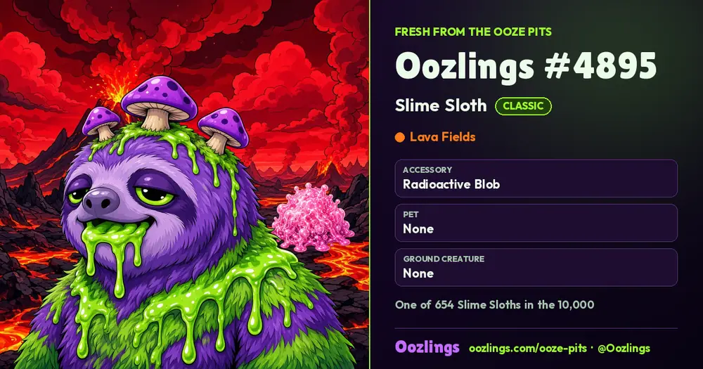 Oozlings #4895, a Classic Slime Sloth in Lava Fields