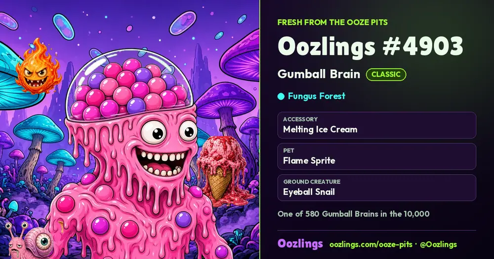 Oozlings #4903, a Classic Gumball Brain in Fungus Forest
