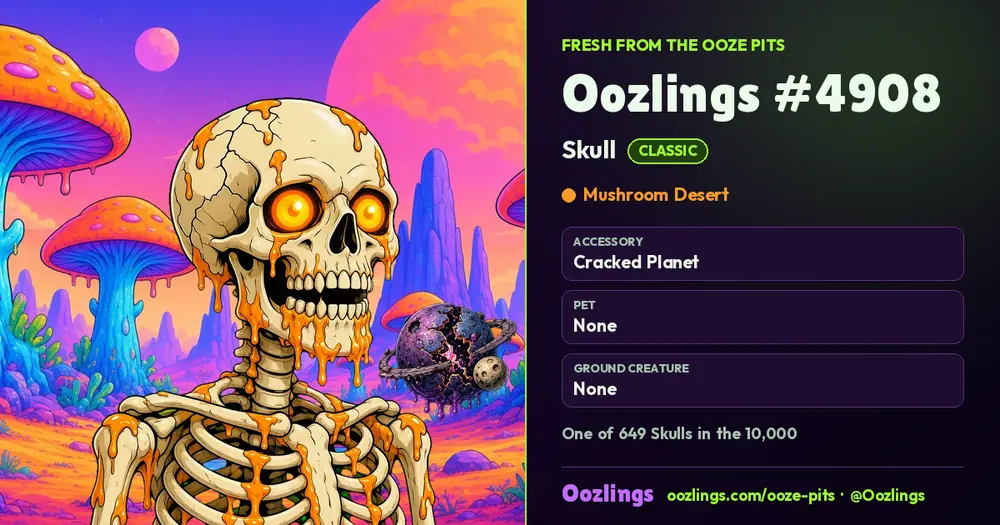 Oozlings #4908, a Classic Skull in Mushroom Desert