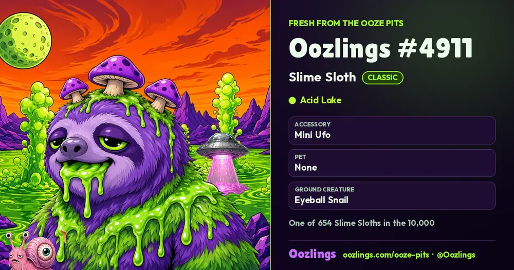 Oozlings #4911, a Classic Slime Sloth in Acid Lake