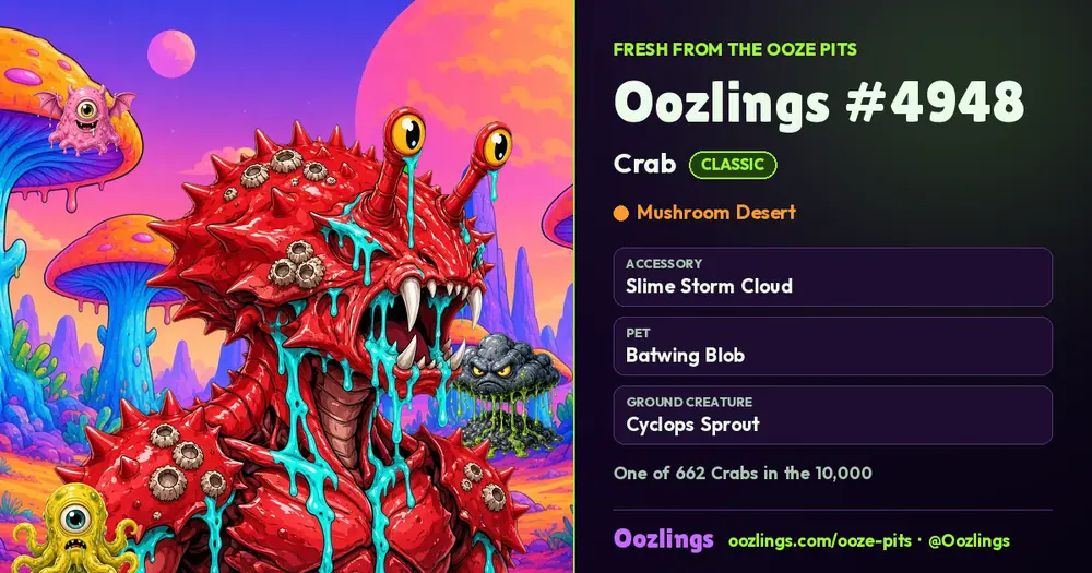 Oozlings #4948, a Classic Crab in Mushroom Desert