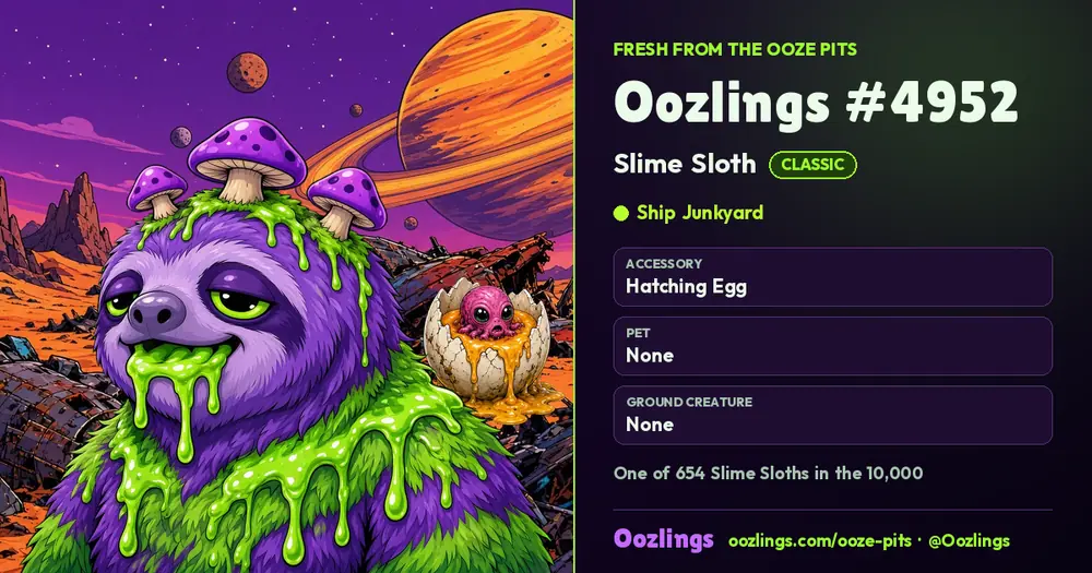 Oozlings #4952, a Classic Slime Sloth in Ship Junkyard