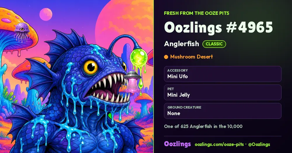 Oozlings #4965, a Classic Anglerfish in Mushroom Desert