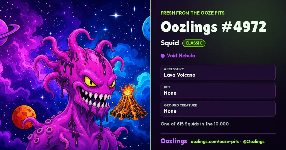 Oozlings #4972, a Classic Squid in Void Nebula