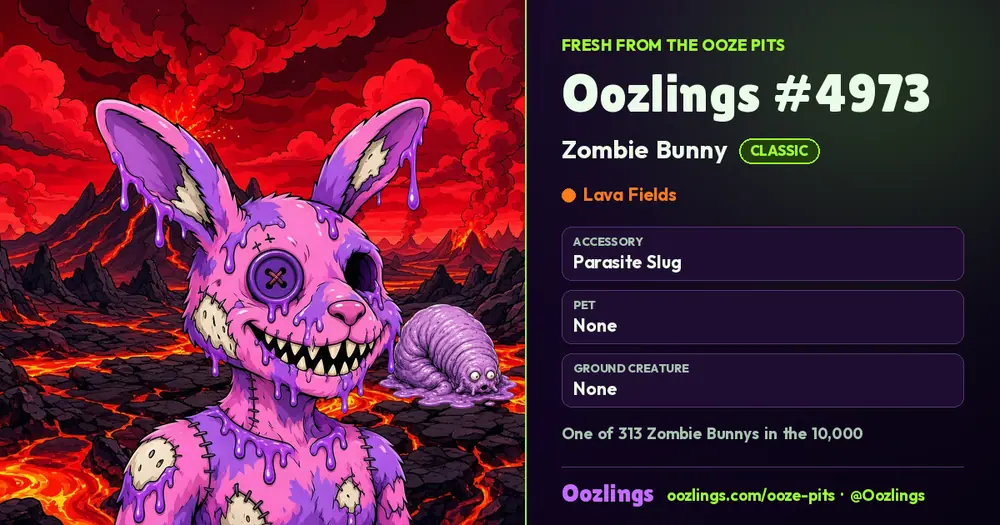 Oozlings #4973, a Classic Zombie Bunny in Lava Fields