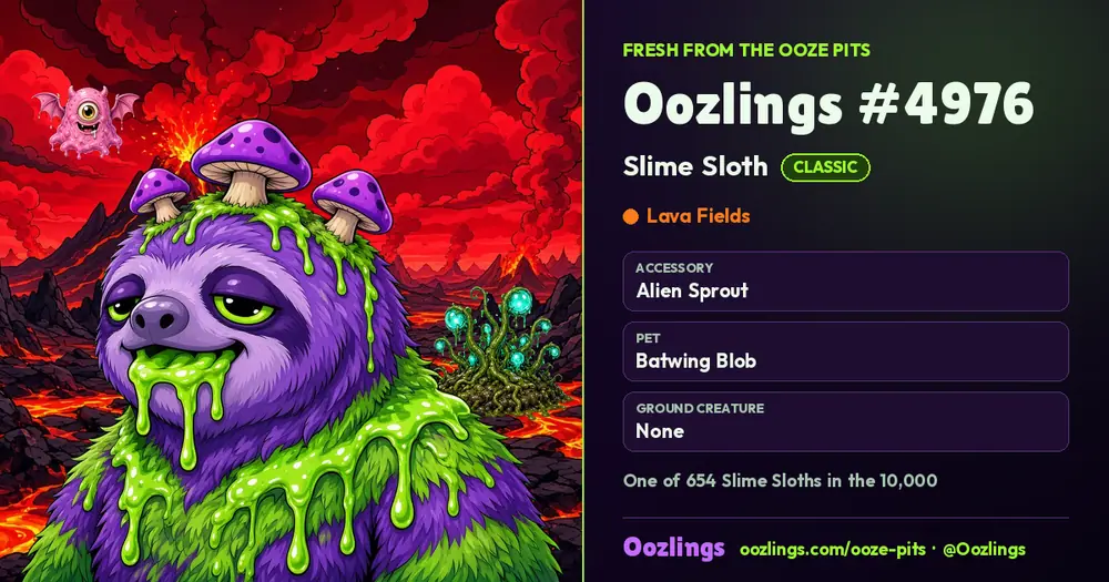 Oozlings #4976, a Classic Slime Sloth in Lava Fields
