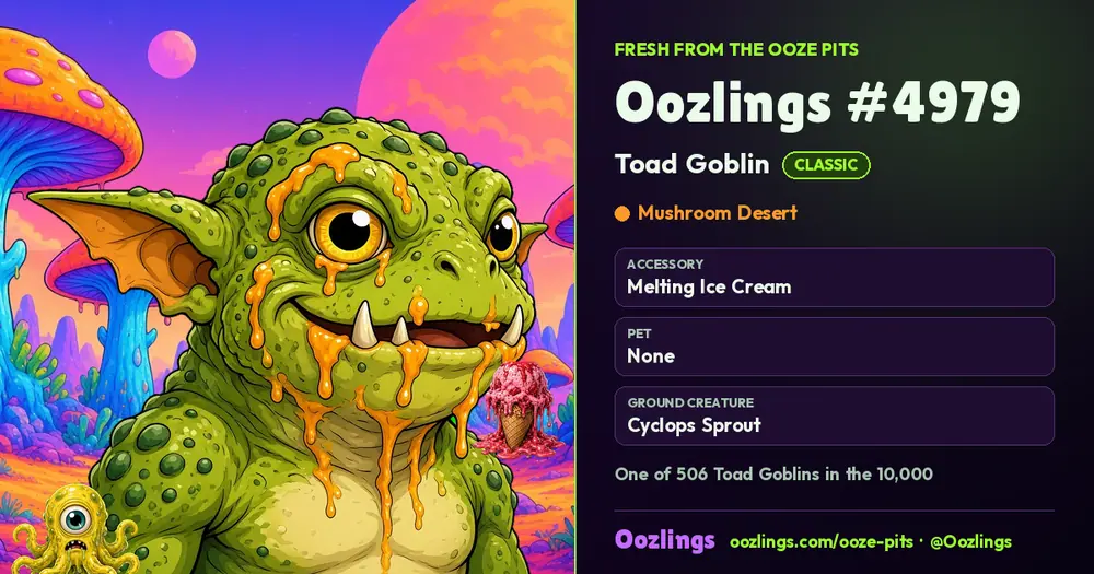 Oozlings #4979, a Classic Toad Goblin in Mushroom Desert