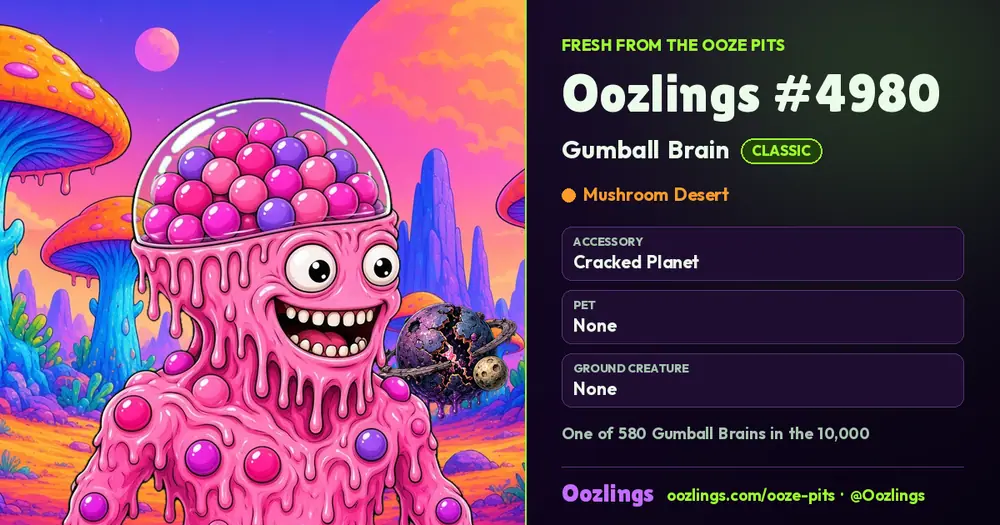 Oozlings #4980, a Classic Gumball Brain in Mushroom Desert