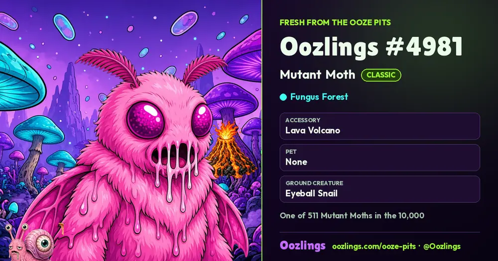Oozlings #4981, a Classic Mutant Moth in Fungus Forest