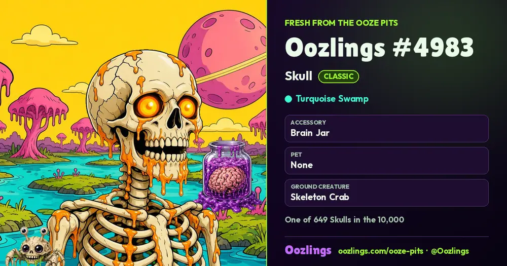 Oozlings #4983, a Classic Skull in Turquoise Swamp
