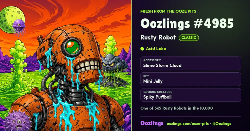 Oozlings #4985, a Classic Rusty Robot in Acid Lake