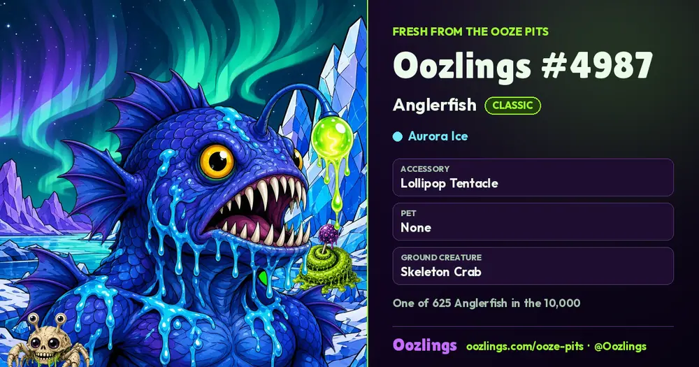 Oozlings #4987, a Classic Anglerfish in Aurora Ice