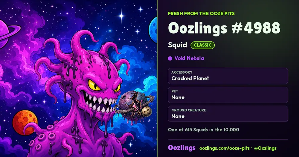Oozlings #4988, a Classic Squid in Void Nebula