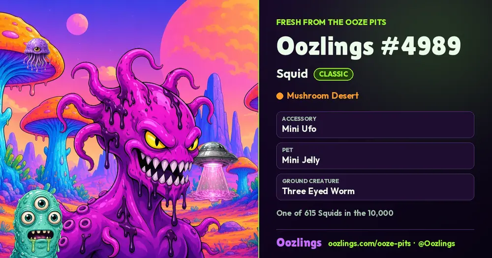 Oozlings #4989, a Classic Squid in Mushroom Desert