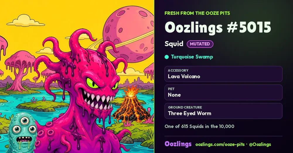 Oozlings #5015, a Mutated Squid in Turquoise Swamp